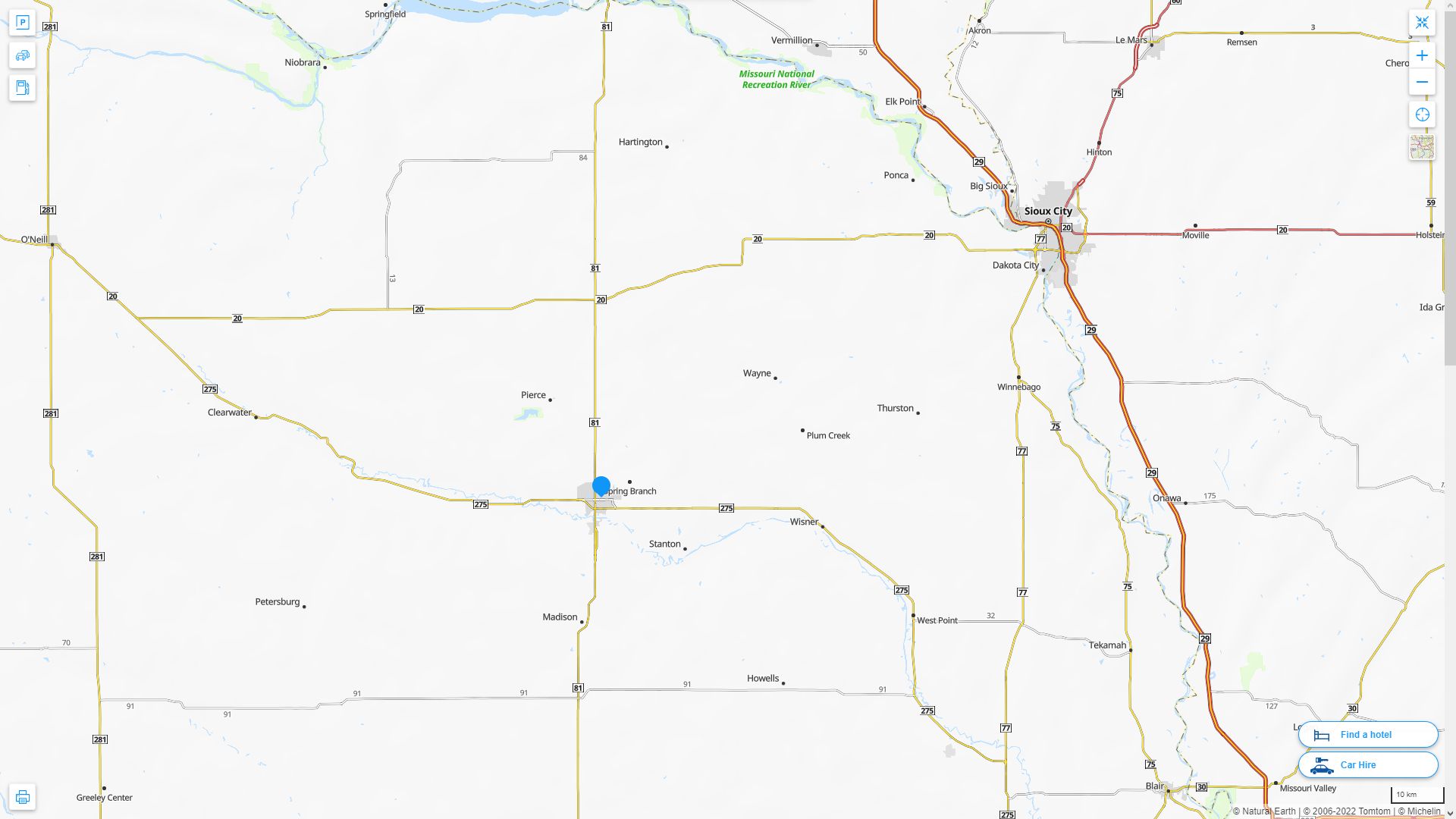 Norfolk Nebraska Highway and Road Map